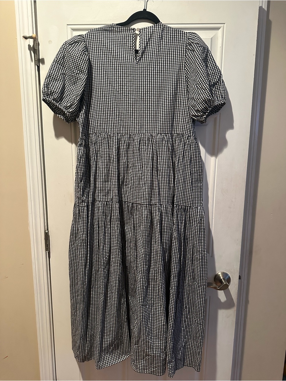 Anthropologie Eri + Ali Black & White Gingham Tiered Maxi Dress Puff Sleeves - Picture 9 of 11